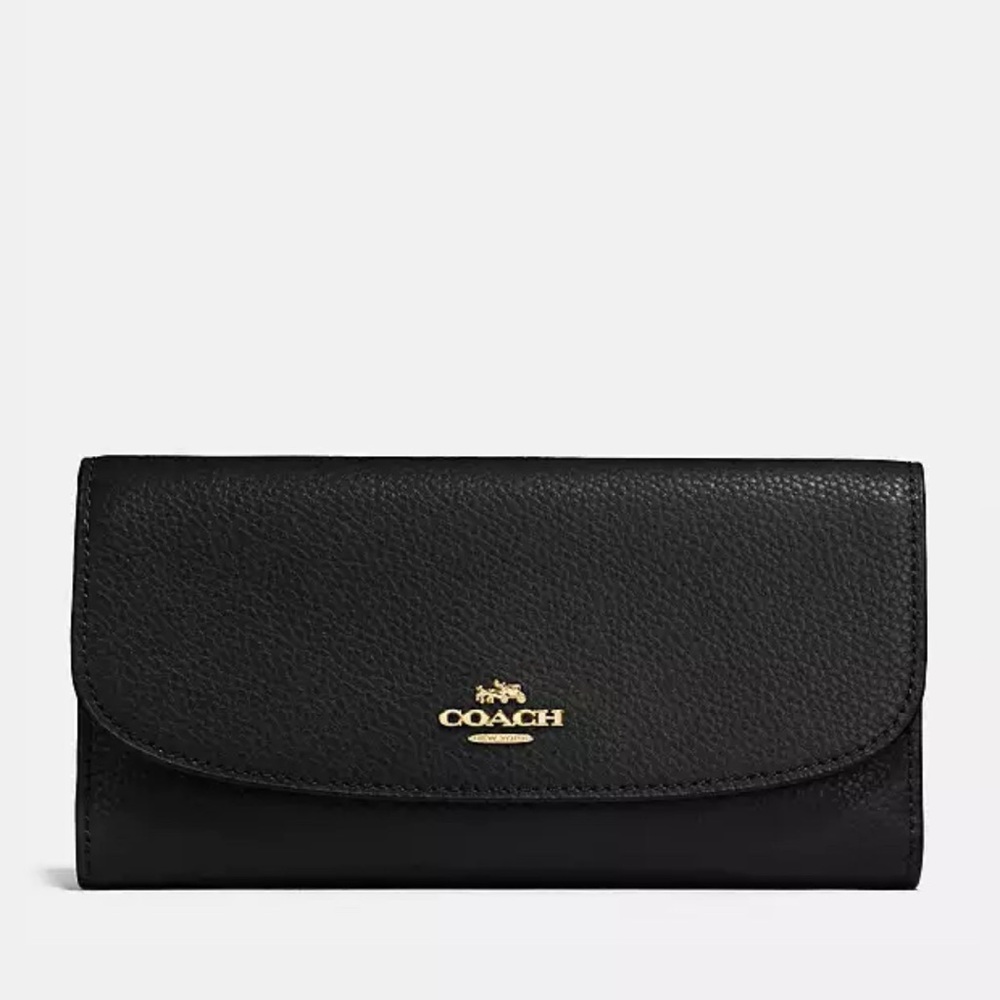 Coach Black Leather Wallet with Gold Logo